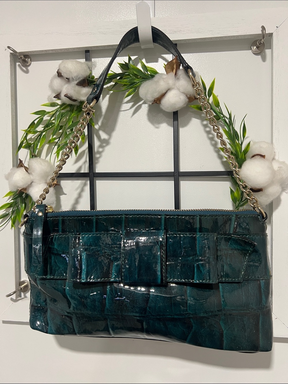 kate spade Croc-Embossed Patent Shoulder Bag in Teal